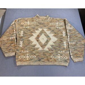 Vintage 90s Knit Sweater Southwest Abstract Geometric Colorful Pastel Womens M